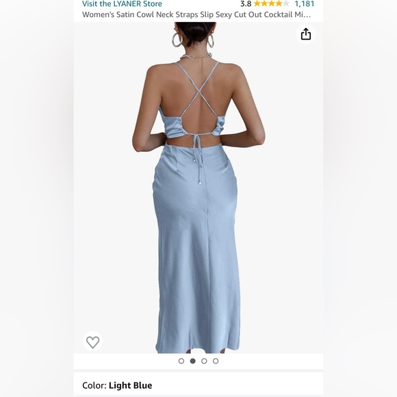 Light Blue, Satin Dress, Size Medium, Stretchy Fit, Formal Occasion, Worn Once! - Picture 2 of 5